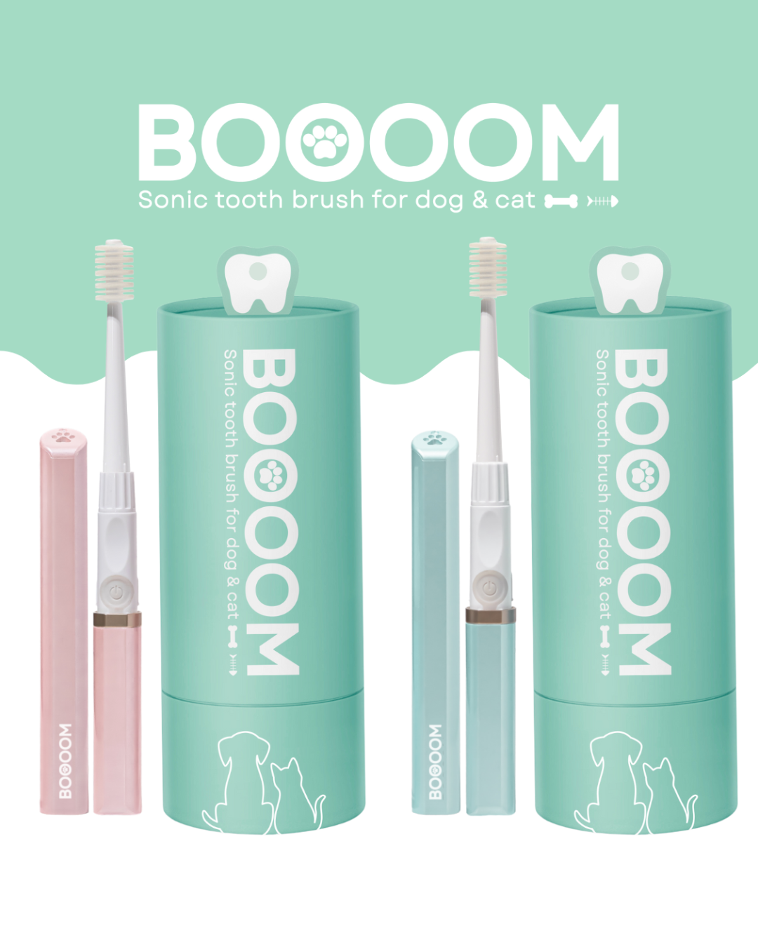BOOOOM Specific 360° Sonic Pet Toothbrush（Large Brush head） – Made in Japan (Blue/Pink)