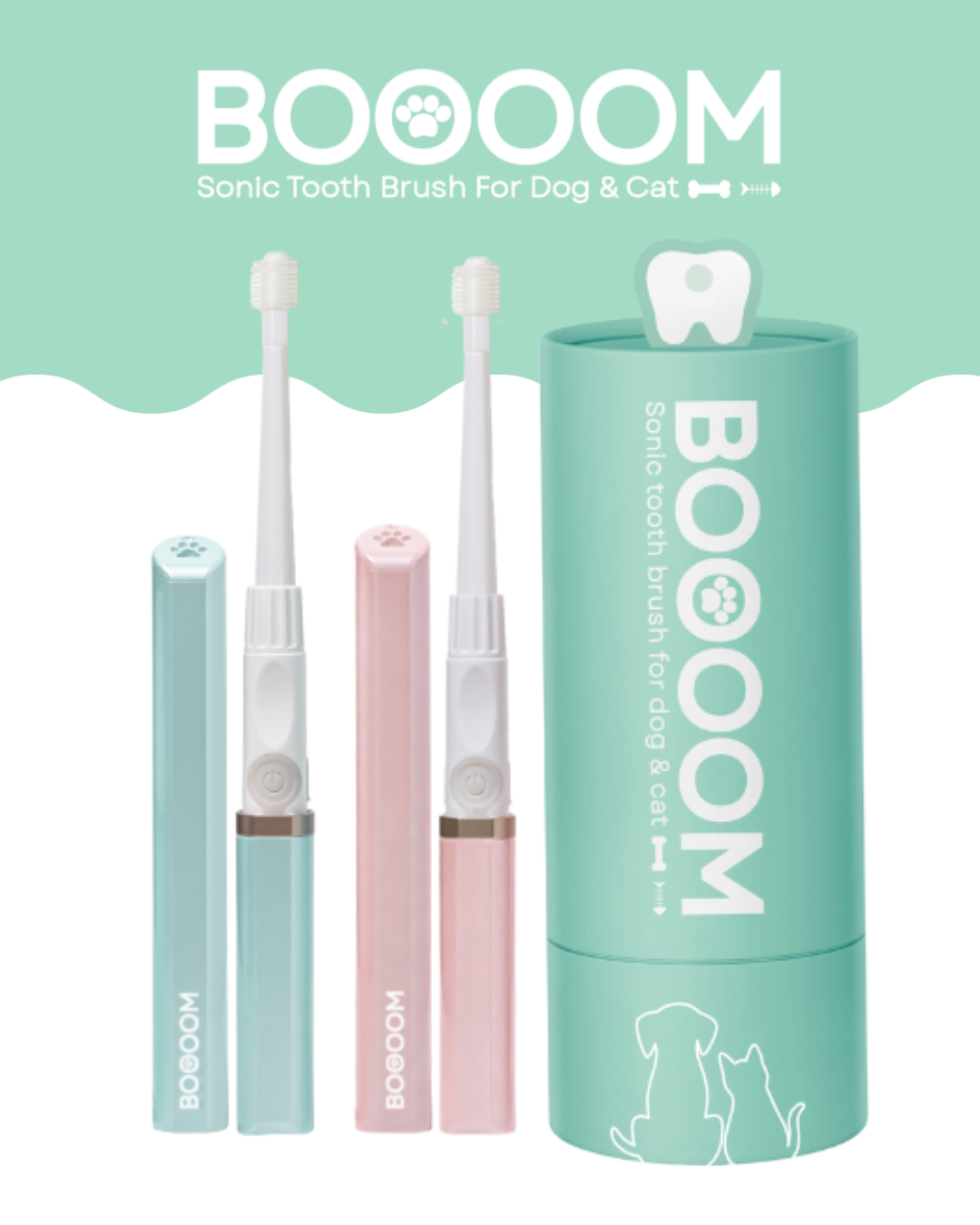 BOOOOM Specific 360° Sonic Pet Toothbrush（Small Brush-head） – Made in Japan (Blue/Pink)