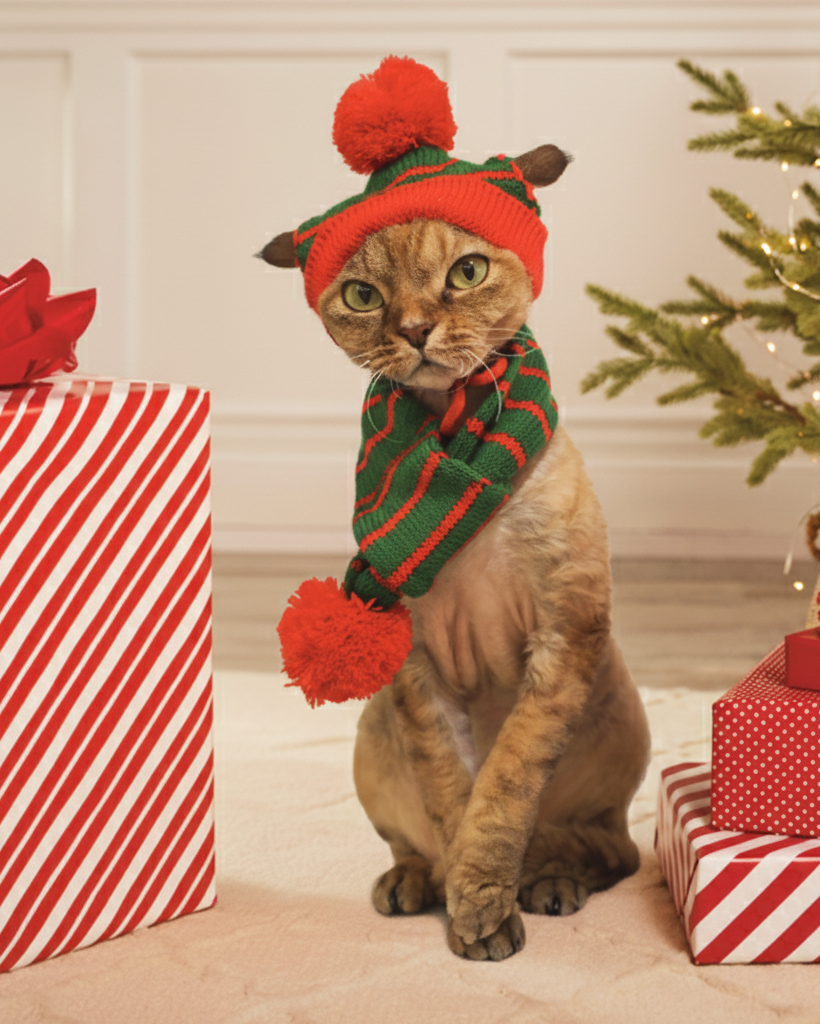 Christmas cold scarf - green with red pom-poms T904GN