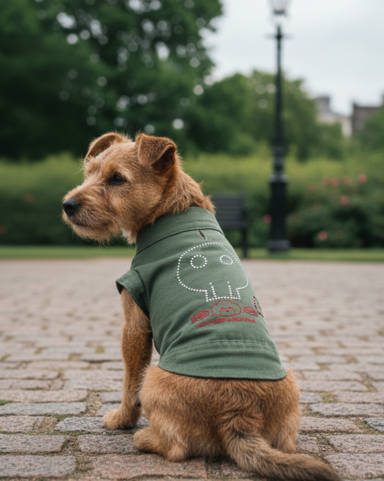 銀色鉚釘拉鍊襯衫-軍綠色牛仔 S053GN