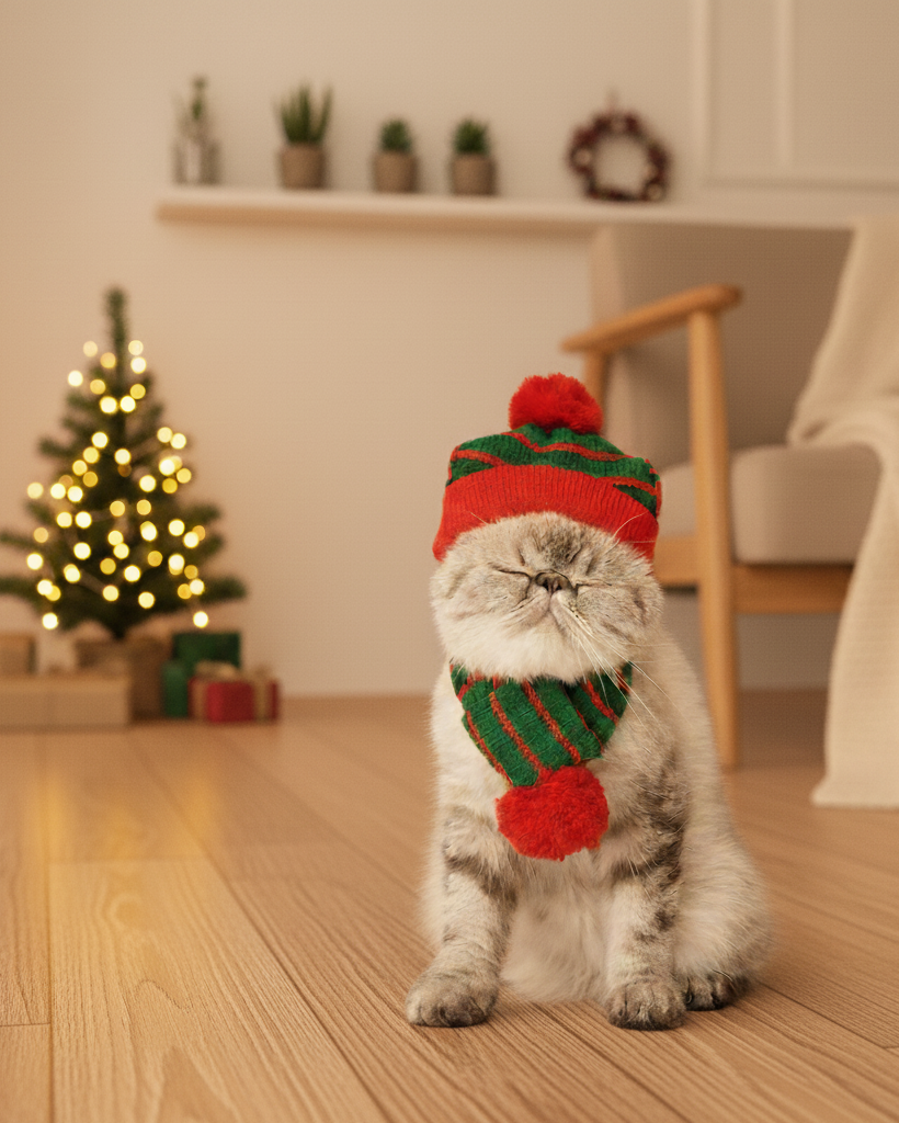 Christmas cold scarf - green with red pom-poms T904GN