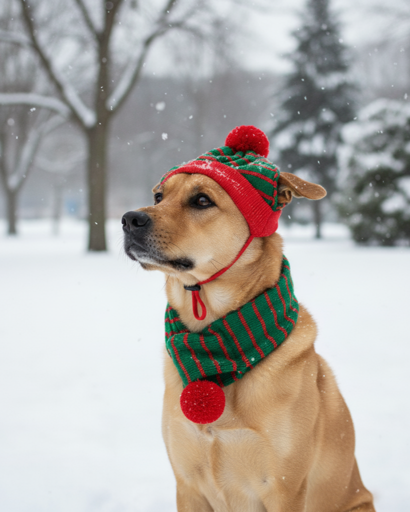 Christmas cold scarf - green with red pom-poms T904GN