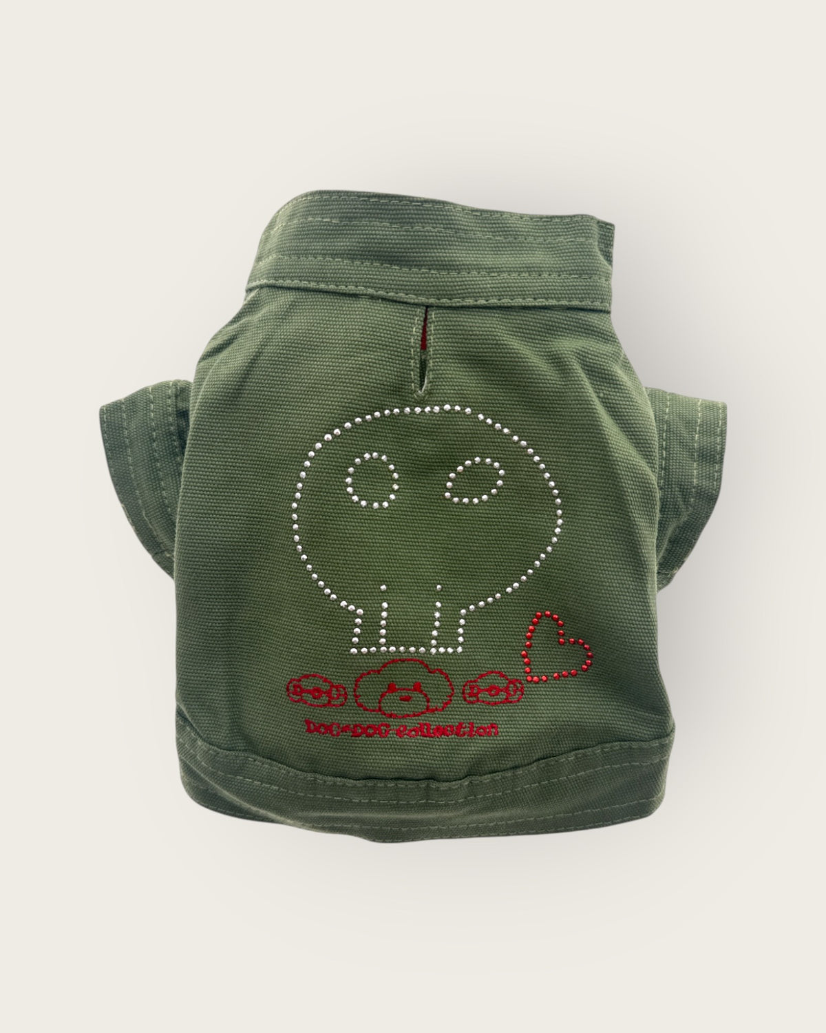 Silver Studded Zip-Up Shirt- Army Green Denim S053GN