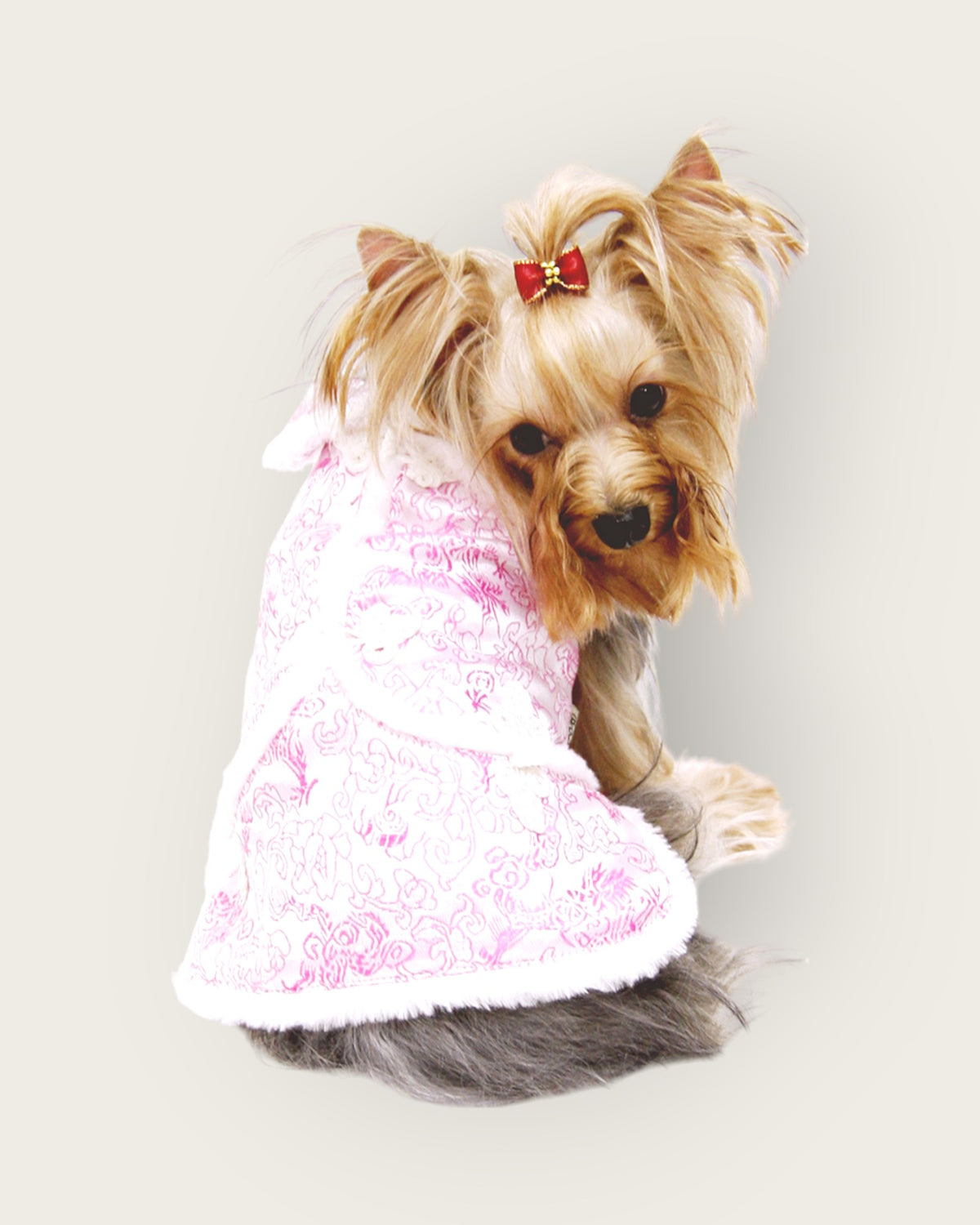 White Fur Edge New Year Skirt-pink S484PK