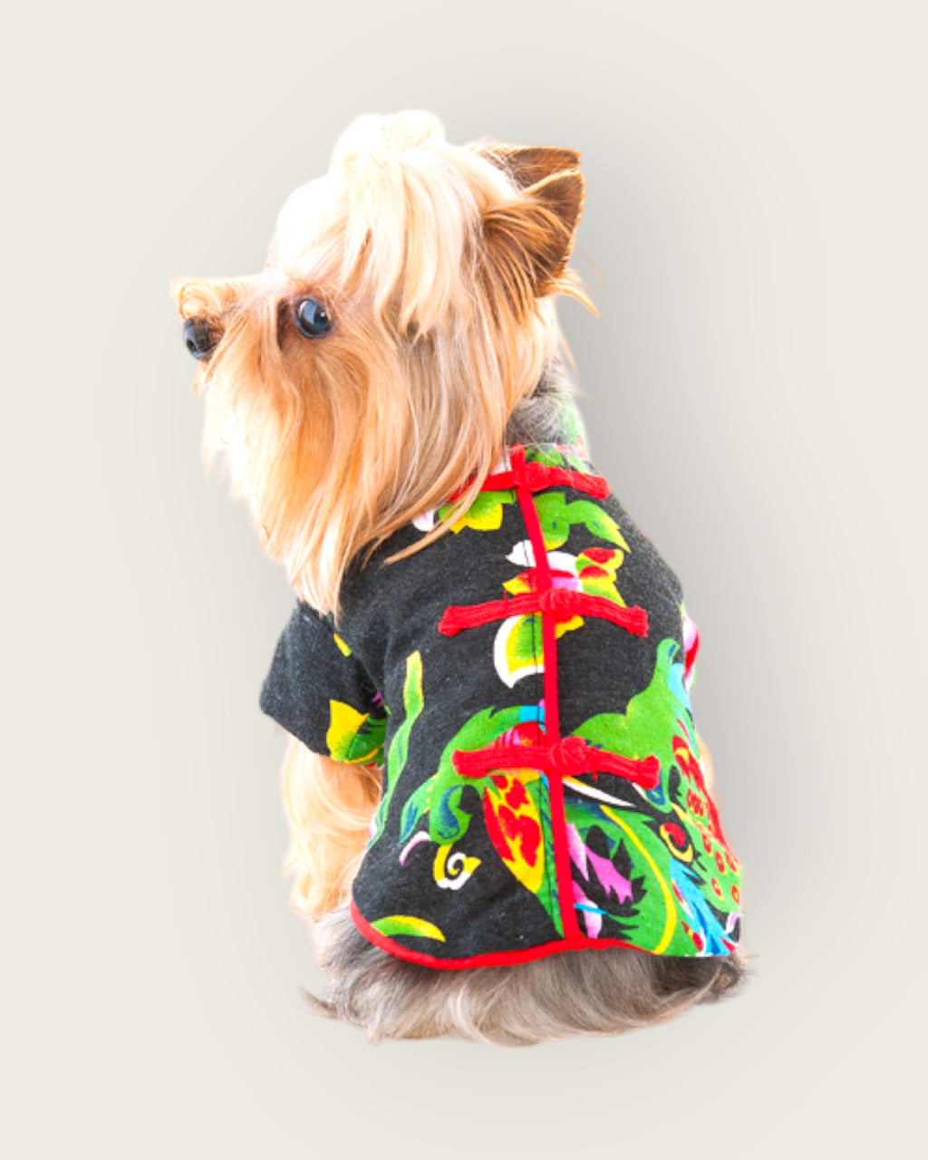 花卉印花中國風唐裝黑襯衫S522BK