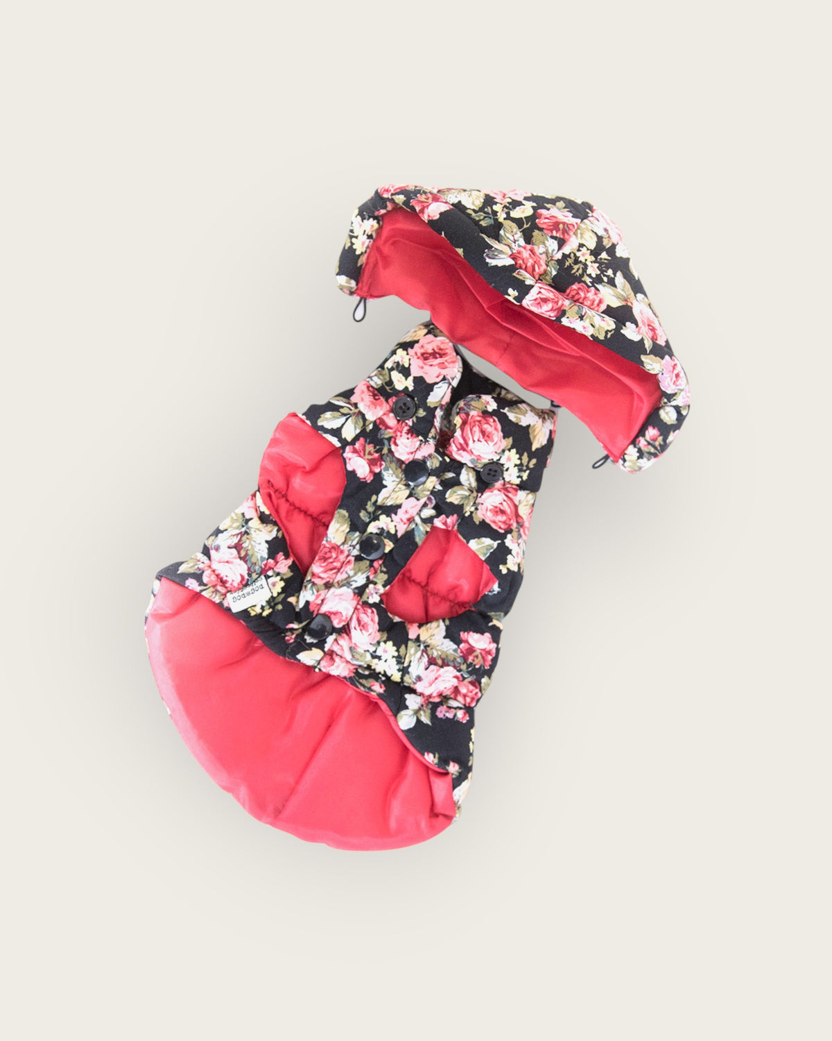 Hooded Floral Print Padded Vest - Black S566BK