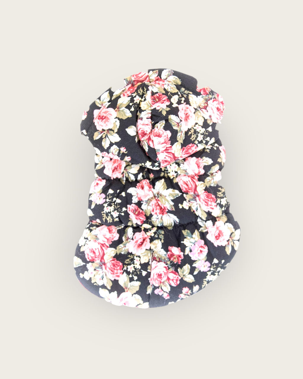 Hooded Floral Print Padded Vest - Black S566BK