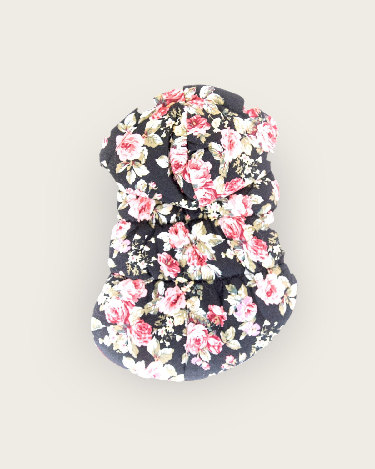 Hooded Floral Print Padded Vest - Black S566BK