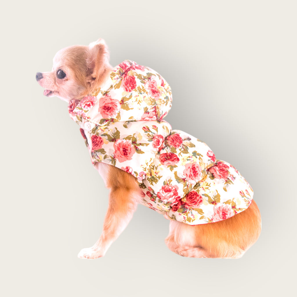 Hooded Floral Print Padded Vest - Light Yellow S566YW