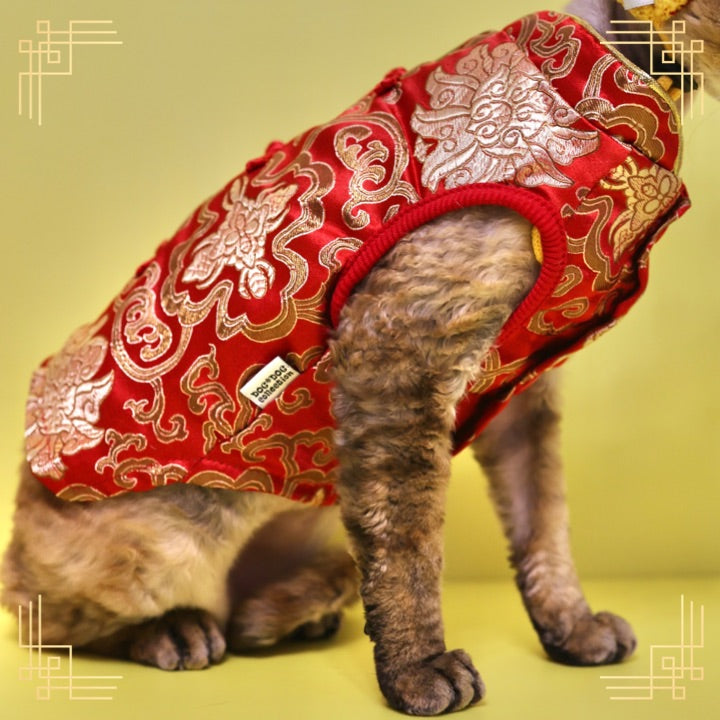 寵物金邊織錦賀年衫-紅色 S640RD