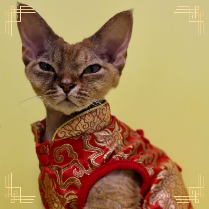 寵物金邊織錦賀年衫-紅色 S640RD