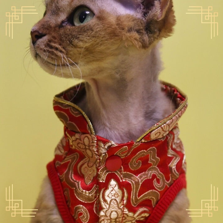 寵物金邊織錦賀年衫-紅色 S640RD