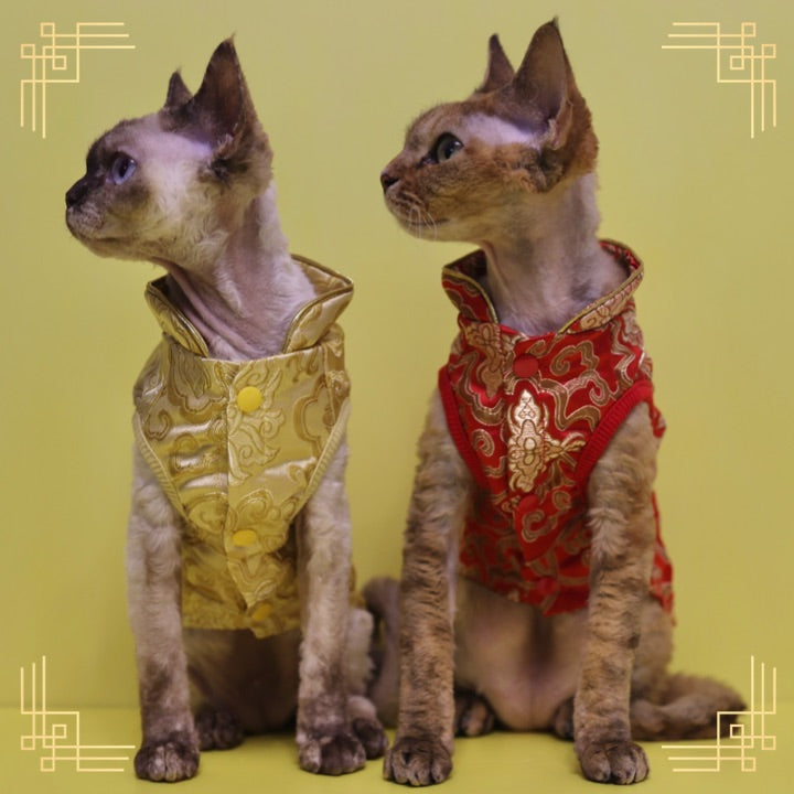 寵物金邊織錦賀年衫-紅色 S640RD