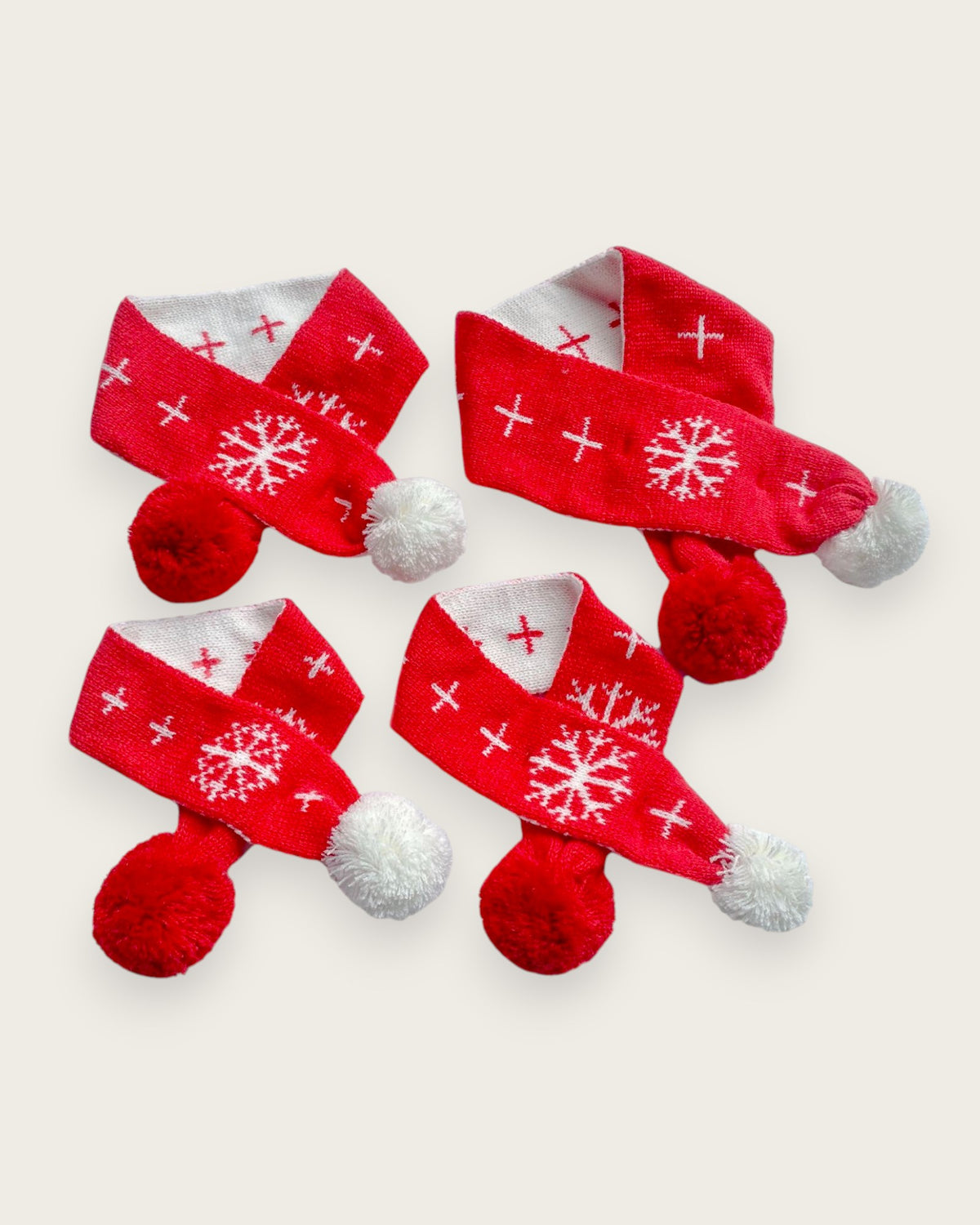 Christmas cold scarf - red with white fur balls T903R