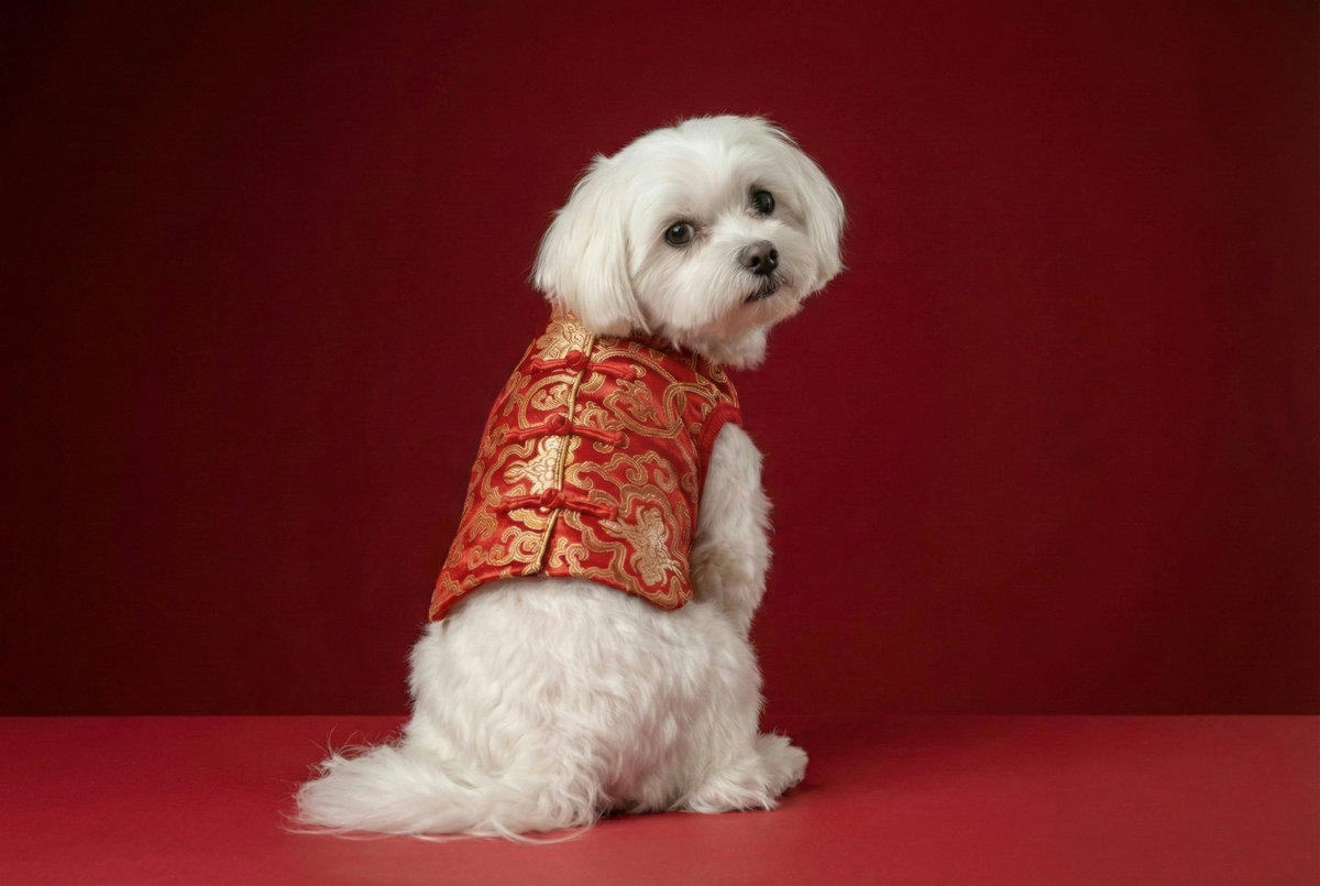 寵物金邊織錦賀年衫-紅色 S640RD